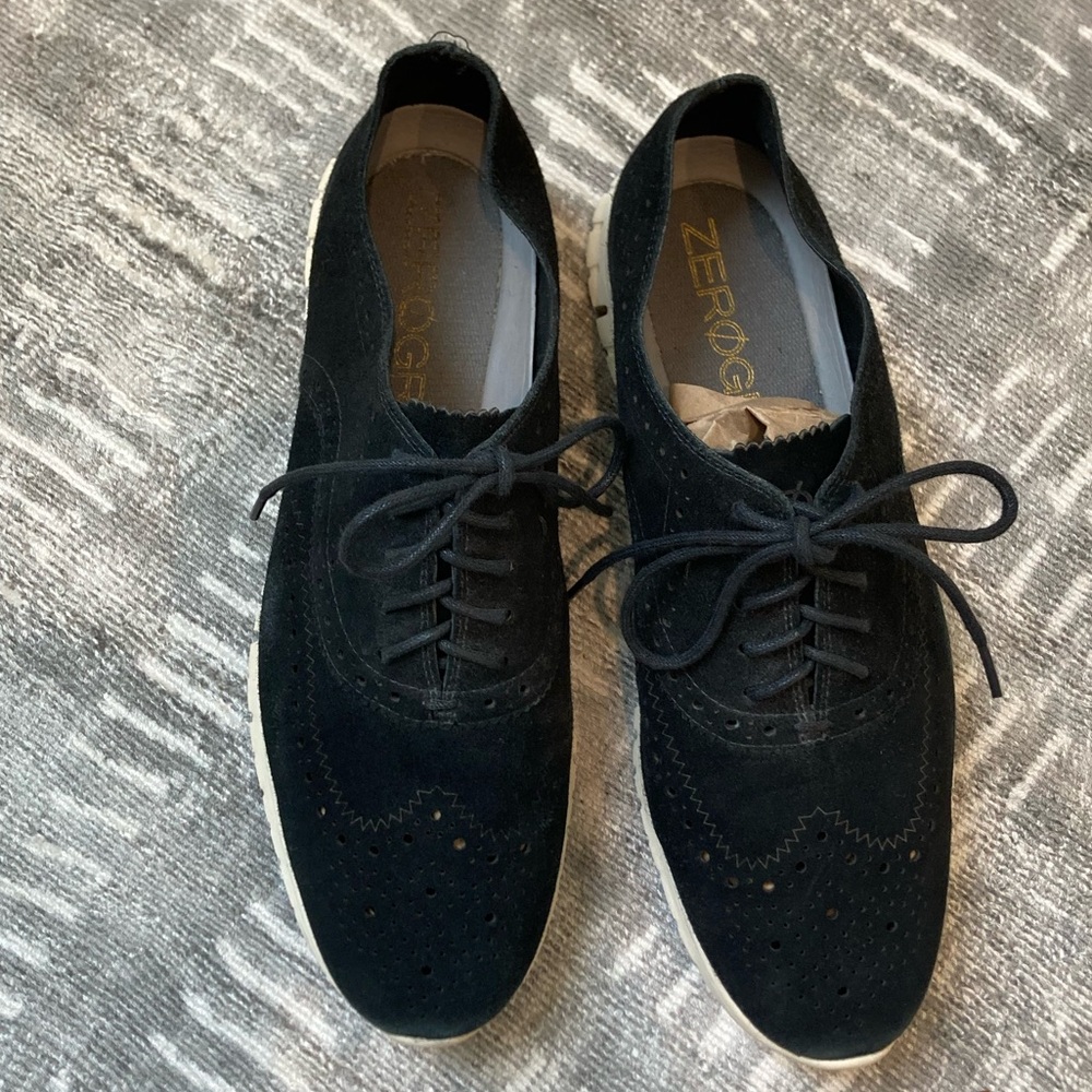 Cole Haan Zerogrand Black Suede Wing Tip Oxford shoe -size 9.5